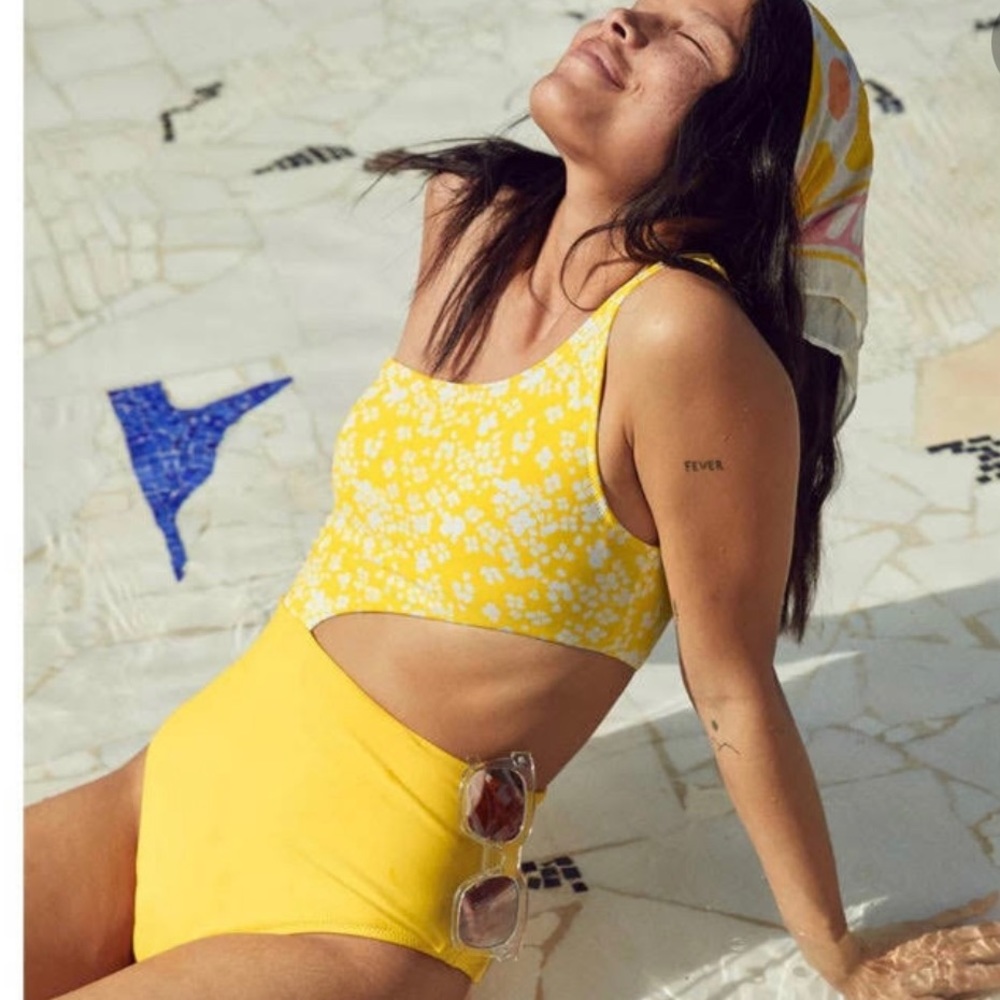 Aerie Yellow One Piece Cutout Swimsuit